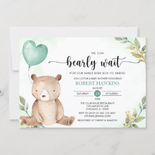 Greenery vi kan avvakta Nallen Baby Shower Inbjudningar