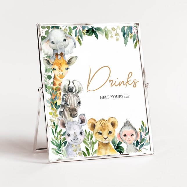 Greenery Vild 1 Safari Baby Shower Drinks Poster (Safari Baby Shower Drinks Sign)