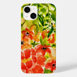 Greenery Vild Blooming Coral Flowers Watercolor