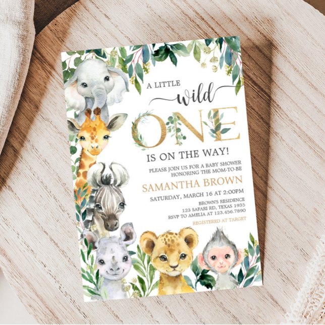 Greenery Vild en Safari Baby Shower Inbjudningar (Safari Baby Shower Invitation )
