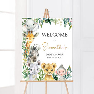 Greenery Vild En Safari Baby Shower Välkommen Poster