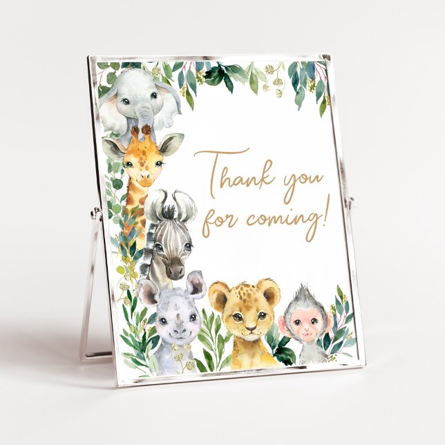 Greenery Vild en Safari Tack för att du kom Poster (Safari Baby Shower Thank you for Coming Sign)