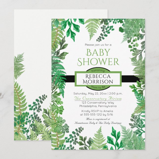 Greenery | Vild Ferns Baby Shower-inbjudningar Inbjudningar (Fram/baksida)