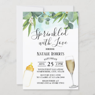 Greenery Vin Glass Baby Flaska Winery Shower Baby Inbjudningar