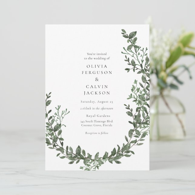 Greenery Vines Garden Wedding Inbjudningar (Stående Fram)