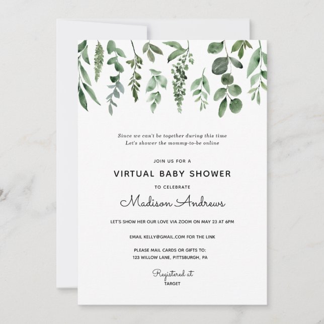 Greenery Virtuell Baby Shower Inbjudningar (Framsida)