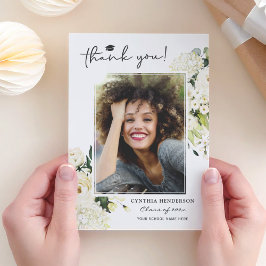 Greenery Vit ros Blommigt Studenten Photo Tack Kort