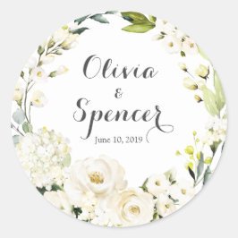 Greenery Vit ros Blommigt Wedding Stickers Runt Klistermärke