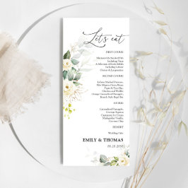 Greenery Vit ros Bröllop Menu Meny