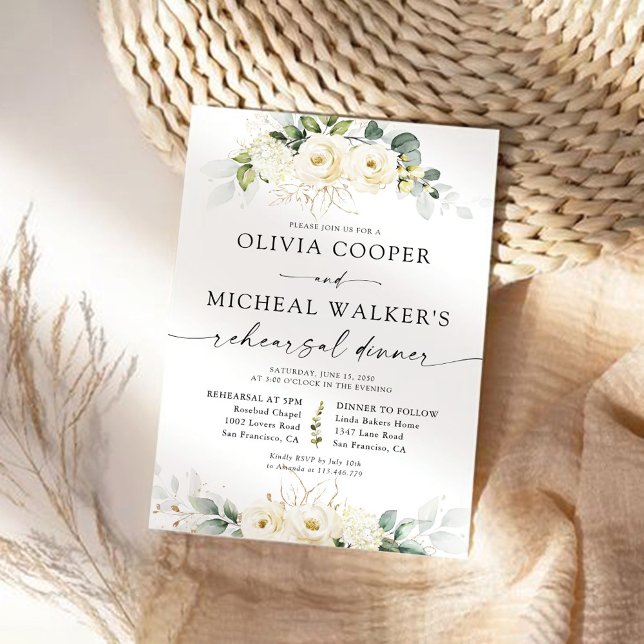 Greenery Vit ros Rehearsal Middagsinbjudan Inbjudningar (Skapare uppladdad)