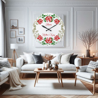 Greenery Wall mors dag Röd ros Blommigt Stor Klocka