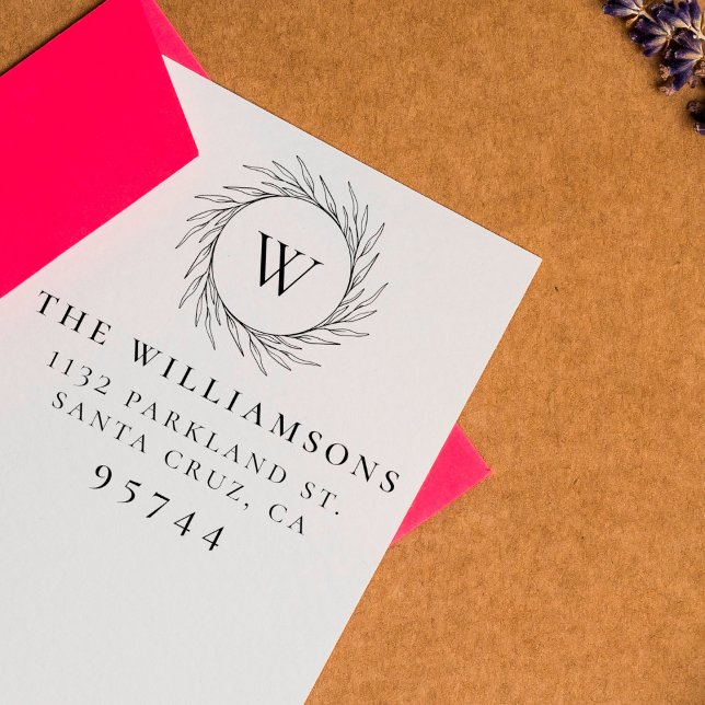 Greenery WAN Monogram Family Returadress Stämpel (Skapare uppladdad)