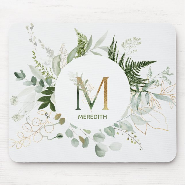 Greenery Wandei Monogram Brev M Mouse Pad Musmatta (Framsidan)