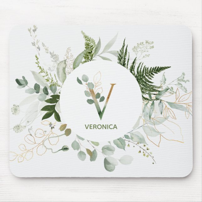 Greenery Wandei Monogram Brev V Mouse Pad Musmatta (Framsidan)