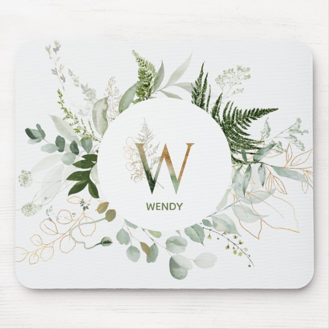 Greenery Wandei Monogram Brev W Mouse Pad Musmatta (Framsidan)