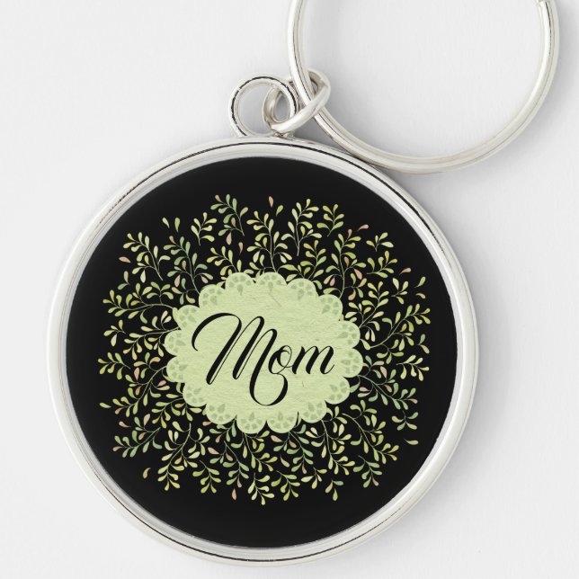 Greenery Wandey, Doily with Mamma Keychain Rund Silverfärgad Nyckelring (Framsidan)