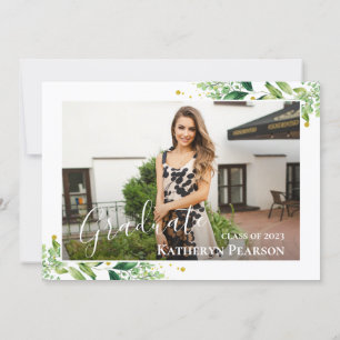 Greenery Wandey Guld Navy Blue 2 Photo Studenten Inbjudningar