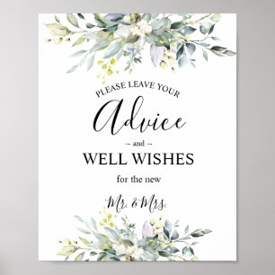 Greenery Watercolor Advice & Önskemål Bröllop Poster
