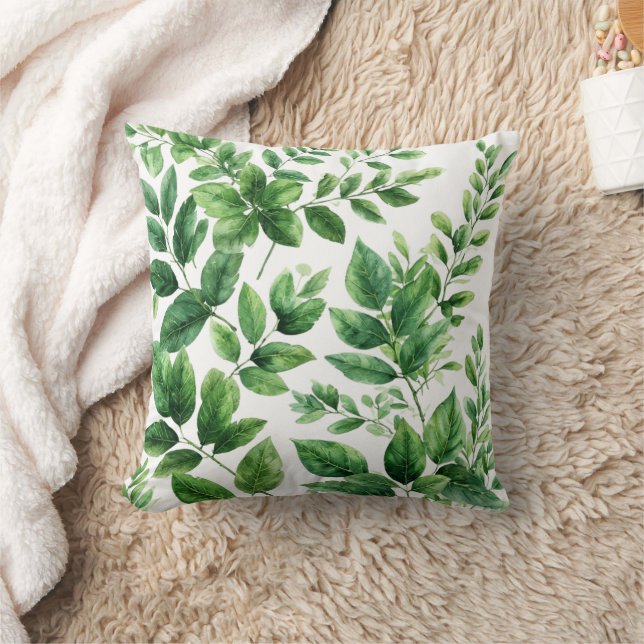 Greenery Watercolor Botanical Löv Kudde (Filt)