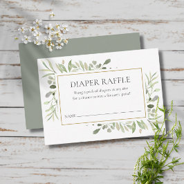 Greenery Watercolor Diaper Raffle Baby Shower Tilläggskort