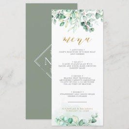 Greenery Watercolor Eucalyptus Guld Bröllop Middag Meny