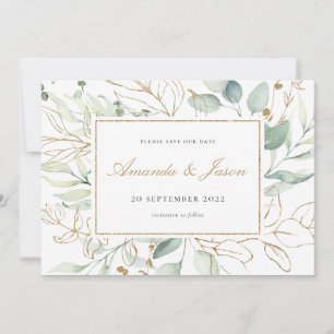 Greenery Watercolor Eucalyptus Rustic Guld Foliage Spara Datumet