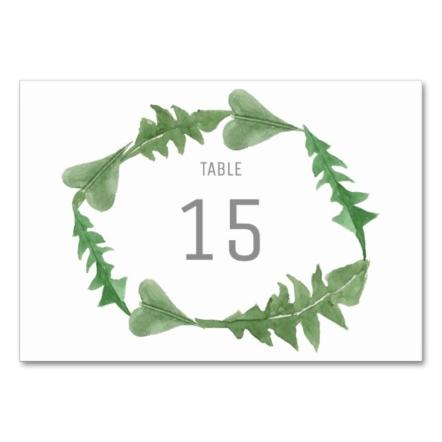 Greenery Watercolor Foliage Bord Card Bordsnummer (Framsidan)