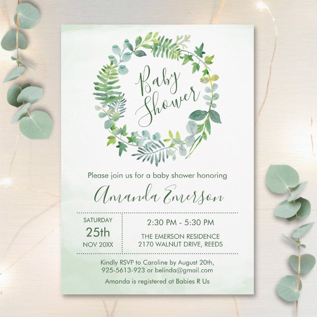 Greenery Watercolor Foliage Botanical Baby Shower Inbjudningar (Skapare uppladdad)