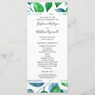 Greenery Watercolor Foliage Bröllop Ceremony Program
