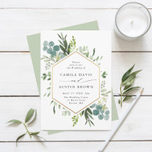 Greenery Watercolor Guld Hexagon Bröllop