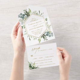Greenery Watercolor Hexagon Bröllop Guld