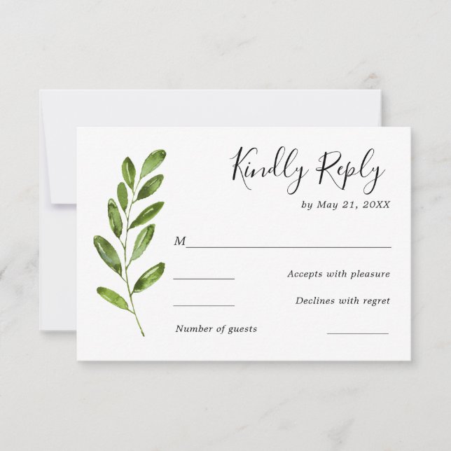 Greenery Watercolor Löv Bröllop OSA Card (Framsida)