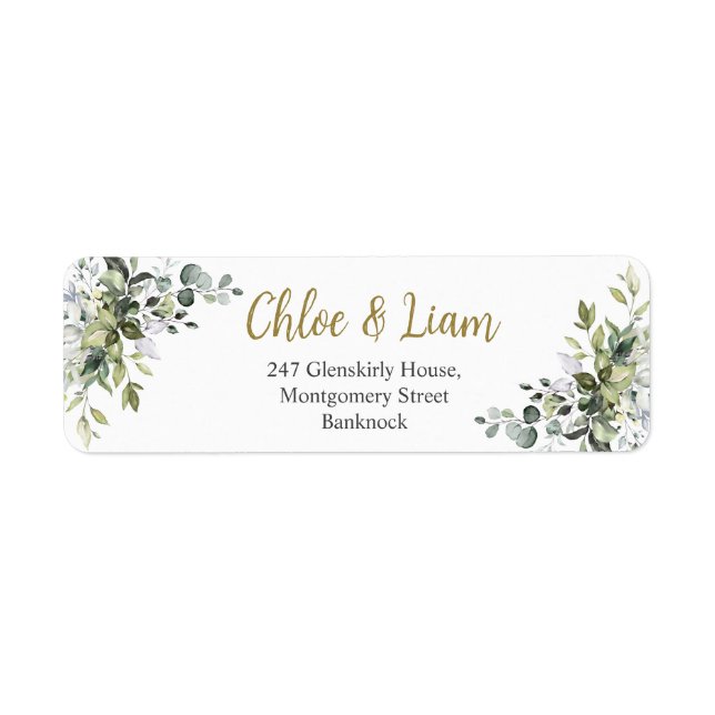 Greenery Watercolor Returadress Etikett (Framsidan)