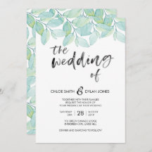 Greenery Watercolor Sommarbröllop inbjudan