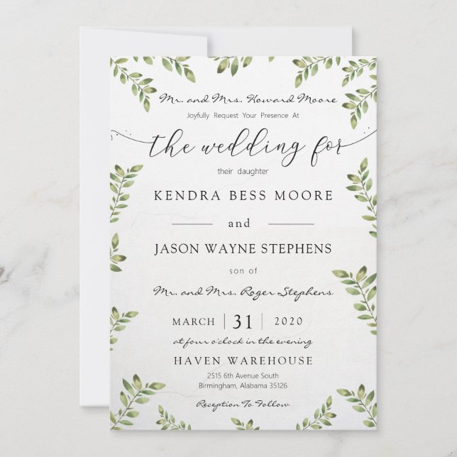 Greenery Wedding bjudande Inbjudningar (Framsida)