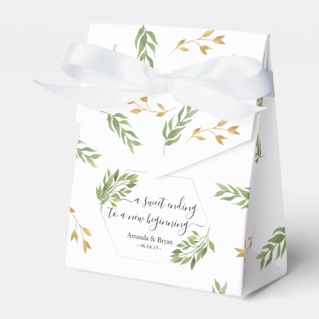 Greenery Wedding Favor Gift Märkre botaniskt Presentaskar (Framsidan Sidan)