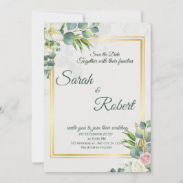 Greenery Wedding Invitation Botanical Minimalist Inbjudningar