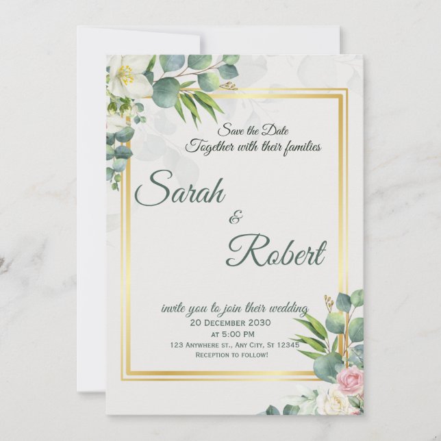 Greenery Wedding Invitation Botanical Minimalist Inbjudningar (Framsida)