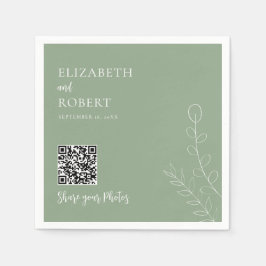 Greenery Wedding QR Share Your Photos Sage Green Pappersservett