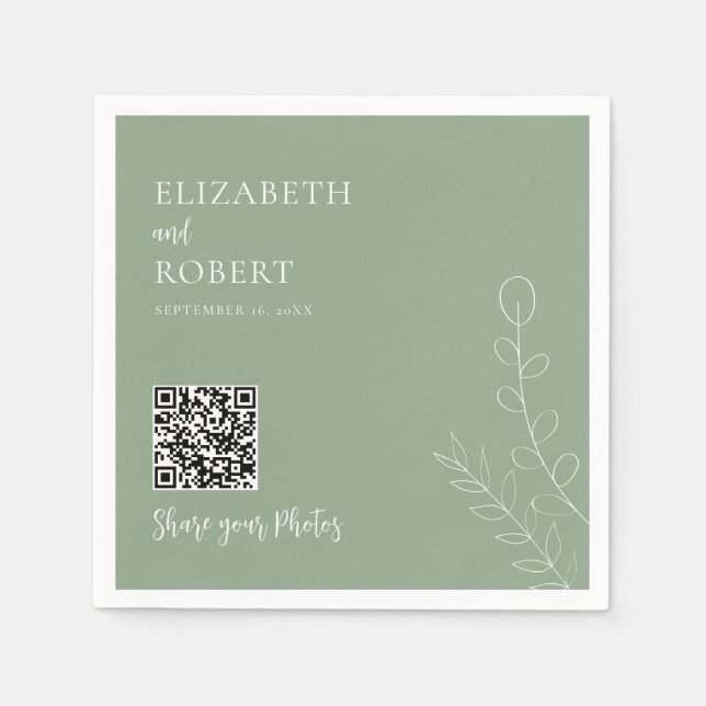 Greenery Wedding QR Share Your Photos Sage Green Pappersservett (Framsidan)