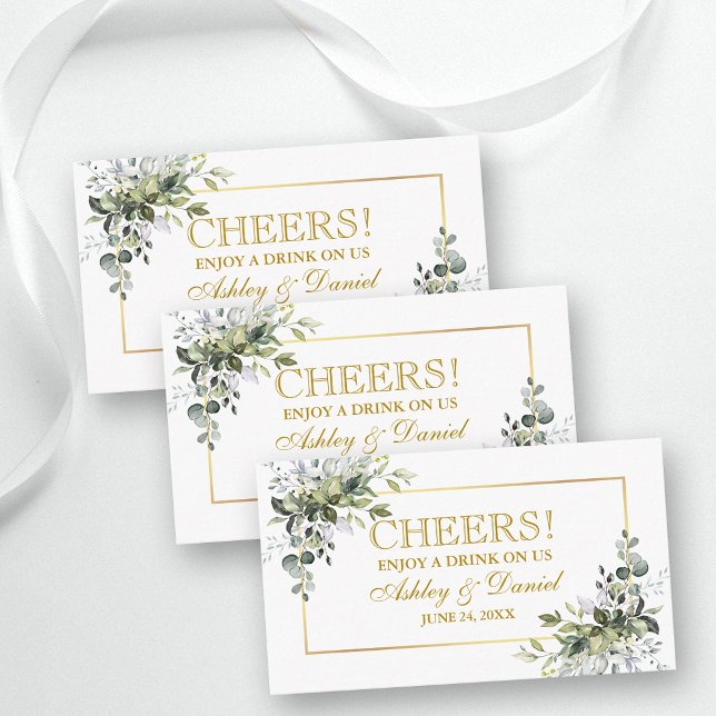 Greenery Wedding Reception Gold Drink Ticket Card Tilläggskort (Customize to change text color, style, size or to add more text to back of card.)