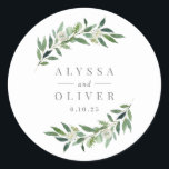 Greenery Wedding Stickers Runt Klistermärke<br><div class="desc">Planera en snyggt firande med denna moderna utformning som dina gäster kommer att ta hand om. Utformad av © berrysöt ...  Utskrivbara digitala filer finns tillgängliga! Besök vår webbplats på www.berryberrysweet.com för mer information!</div>