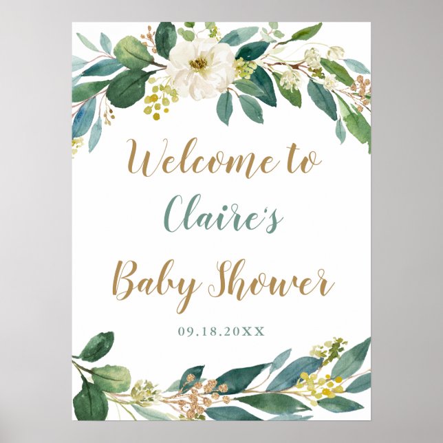 Greenery Welcome Sign Baby Shower Poster (Framsidan)