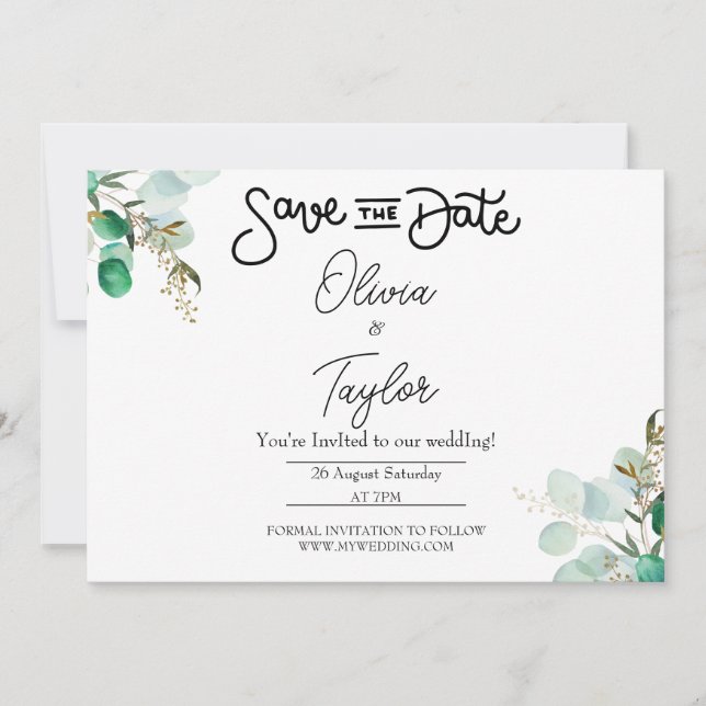 Greenery Whimsical Save The Date Inbjudan (Framsida)