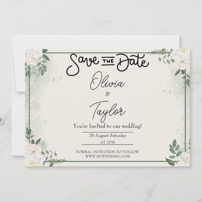 Greenery Whimsical Save The Date Invitation Inbjudningar (Framsida)