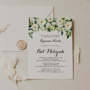 Greenery White Autumn Blommigt Bat mitzvah Inbjudningar
