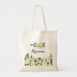 Greenery White Autumn Blommigt Bridesmaid Tote Bag Tygkasse