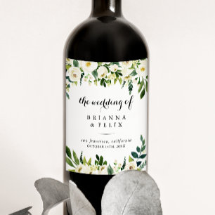 Greenery White Autumn Blommigt Bröllop Vin Vinflaska Etikett