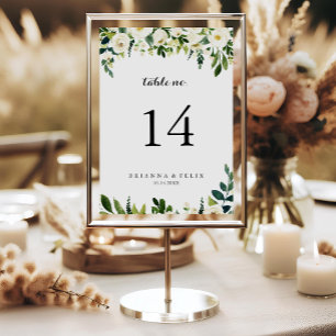 Greenery White Autumn Blommigt Calligraphy Bröllop Bordsnummer