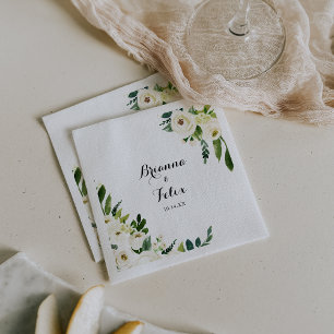 Greenery White Autumn Blommigt Calligraphy Bröllop Pappersservett